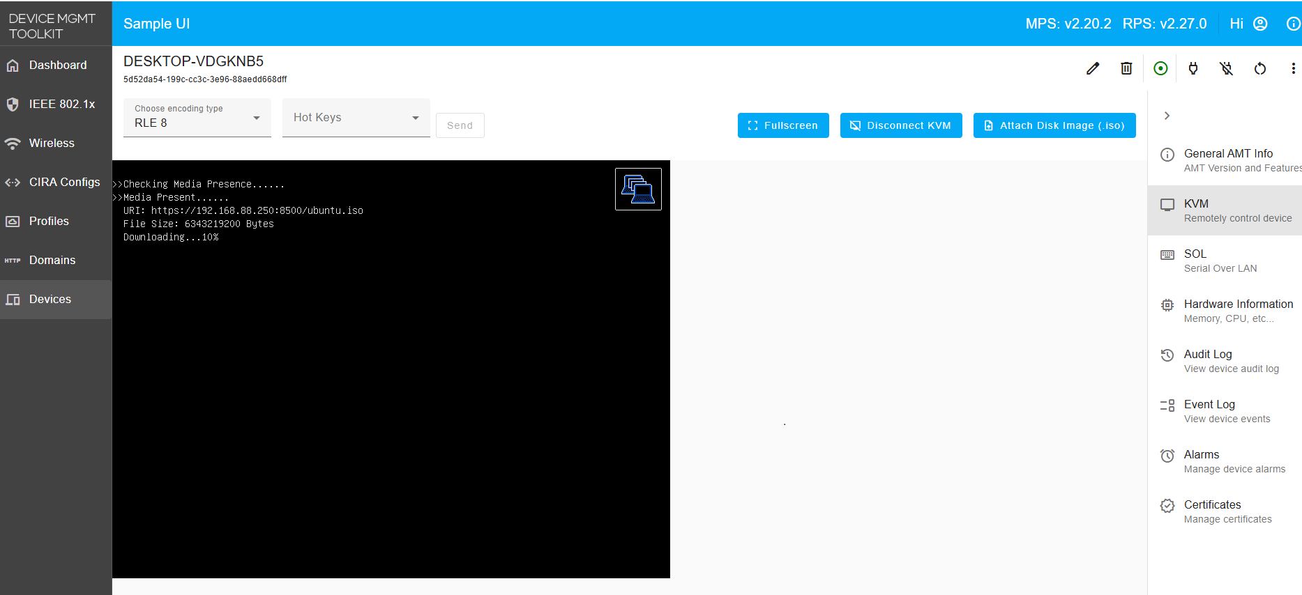 Figure 8: View KVM screen while the ISO boots
